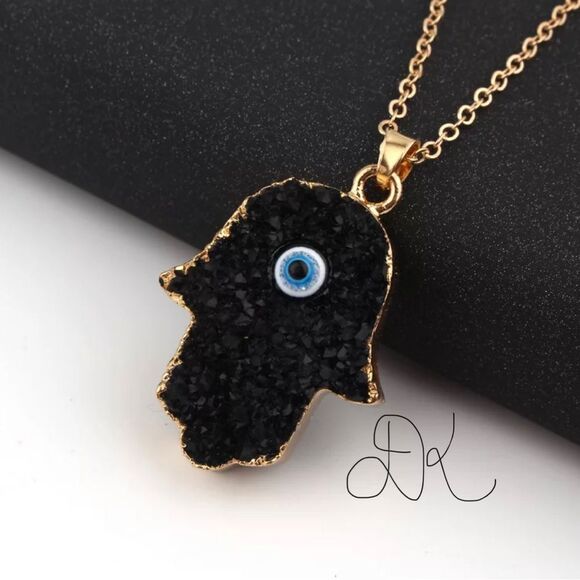 BLACK PALM EVIL EYE NECKLACE - Picture 9 of 11
